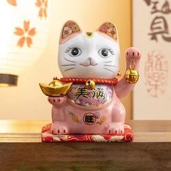 5 Inch Ceramic Maneki Neko Lucky Cat Money Box Fortune Colored Cat Piggy Bank Home Decoration Gift Feng Shui Figurine