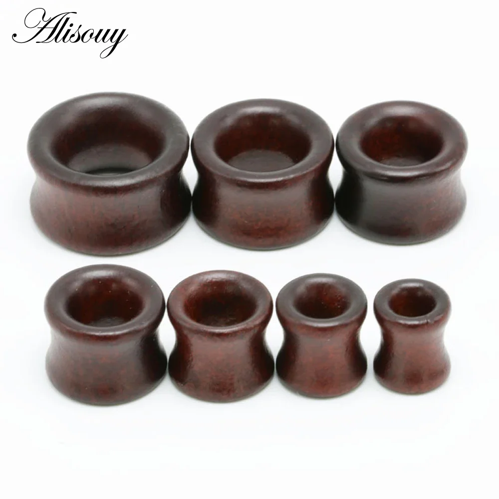 Alisouy 2pcs flesh tunnels ear plugs gauge piercing expander brown Bubinga Rose wood 8-20mm piercing body jewelry for men