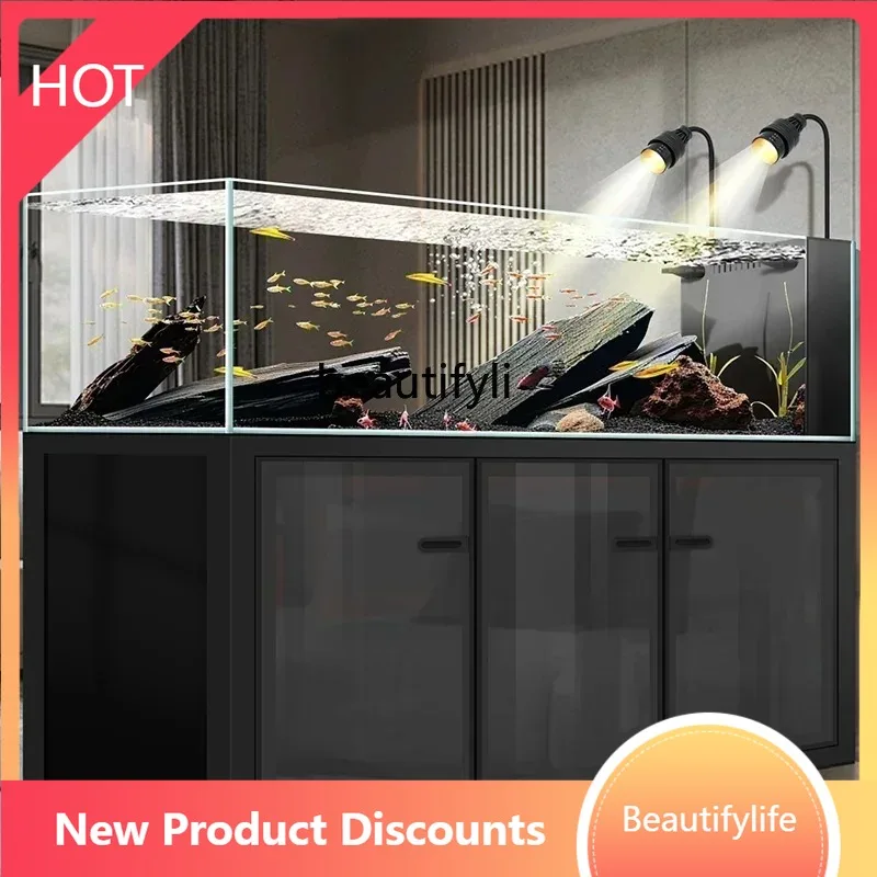 

smt53 Stream tank Ultra-white native wild mining landscaping Bottom filter Living room Lanjiluo fish tank Aquatic plant tank53