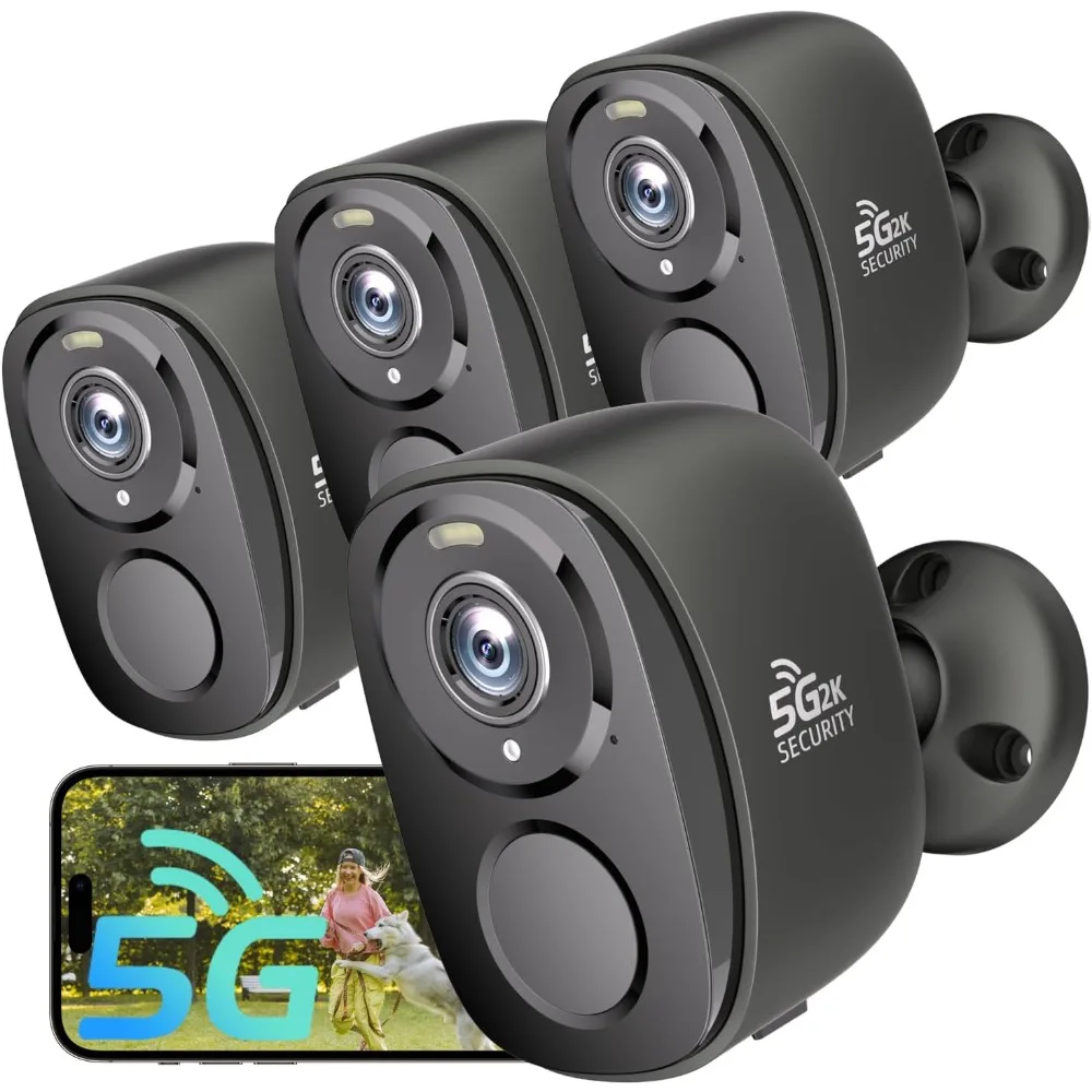 

4pc 5g/2.4g security cameras wireless outdoor,2k battery powered camera for home security,wifi home indoor camera with ai motion
