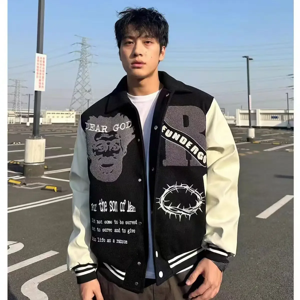 

Embroidery Bomber Jacket Men Vintage Varsity Jacket Spliced PU Leather Sleeves Spring Baseball Coats Fashion Men Clothing Unisex