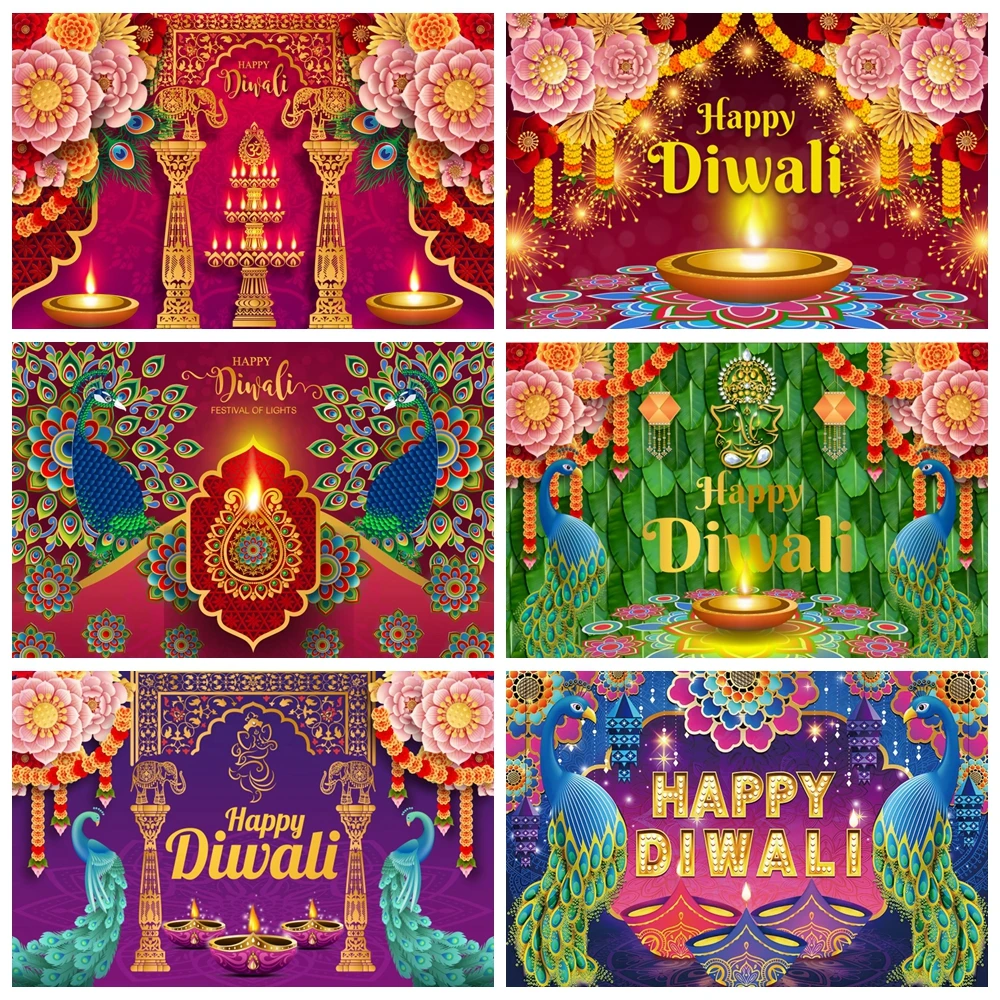 

Happy Diwali Photography Backdrop Candle Fireworks Mural Indian Tradition Festival Party Banner Portrait Background Photo Studio