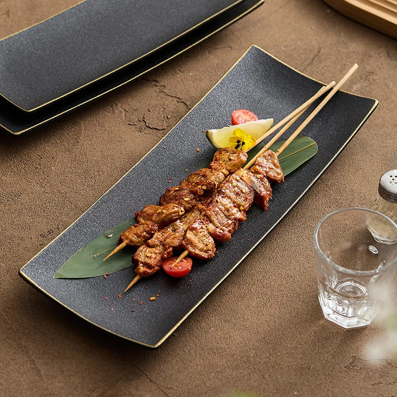 Dinner Plate Household Rectangular Vegetable Dish Exquisite Display Barbecue Plates Sushi Plates Hotel Restaurant