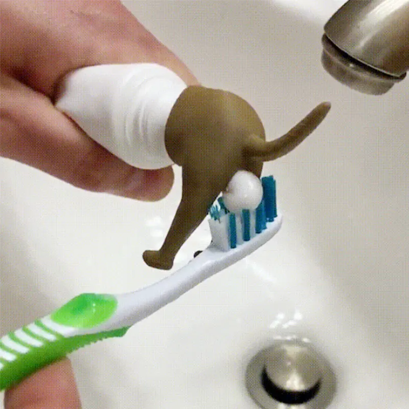 Creative Toothpaste Squeezer Pooping Dog Butt Toothpaste Cap Holder Dispenser for Home Bathroom Accessories Funny Prank Gift