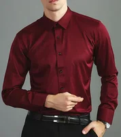 Camisa blanca con solapa de gran tamaño, sin planchado y elástica, brillo de seda, drapeado, camisa masculina burdeos, ropa de negocios al por mayor.