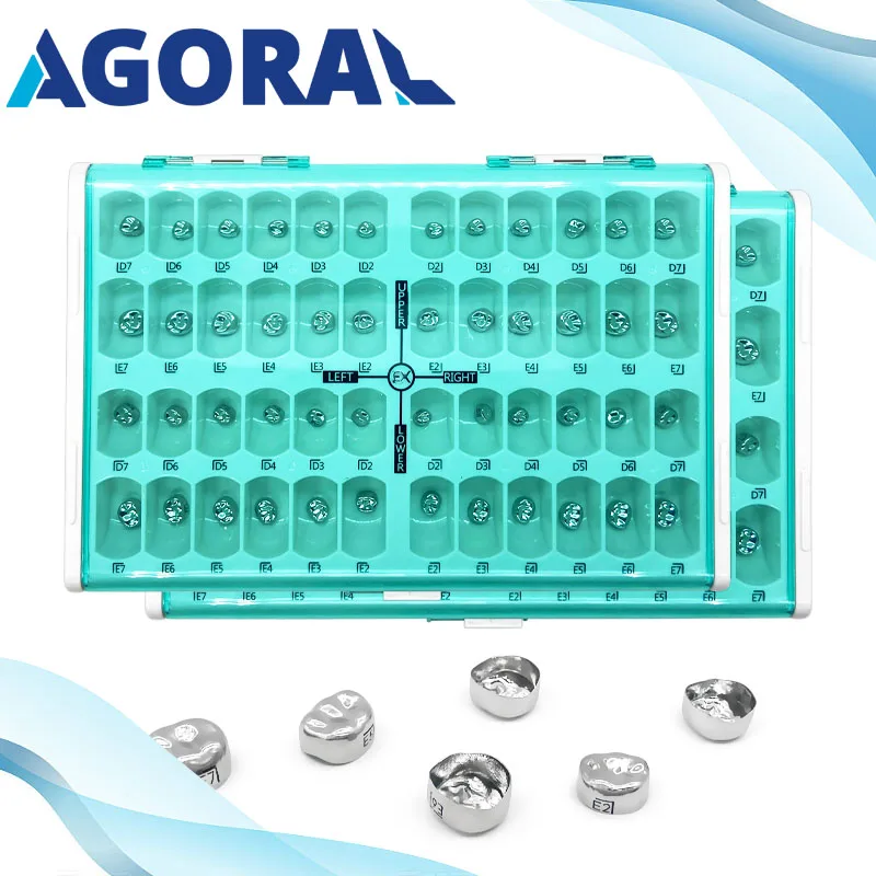 48 pçs/set dental molar dente coroa de aço inoxidável para criança adulto pré-formado coroa de metal fornecimento odontológico