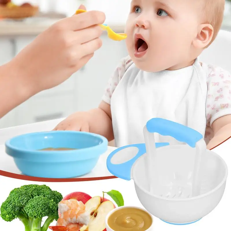 Food Grinding Bowl Food Serving Bowl With Grinding Rod Non-Slip Food Mill Bowl Anti-Scalding Food Crusher For Kids Food