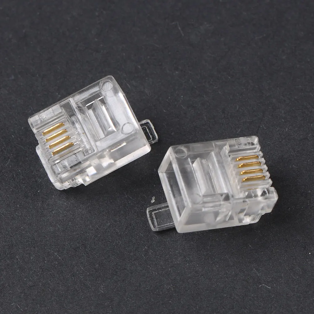 50 buah 4 Pin RJ11 RJ-11 6P4C colokan Modular konektor telepon kompatibel dengan kawat Solid dan untai