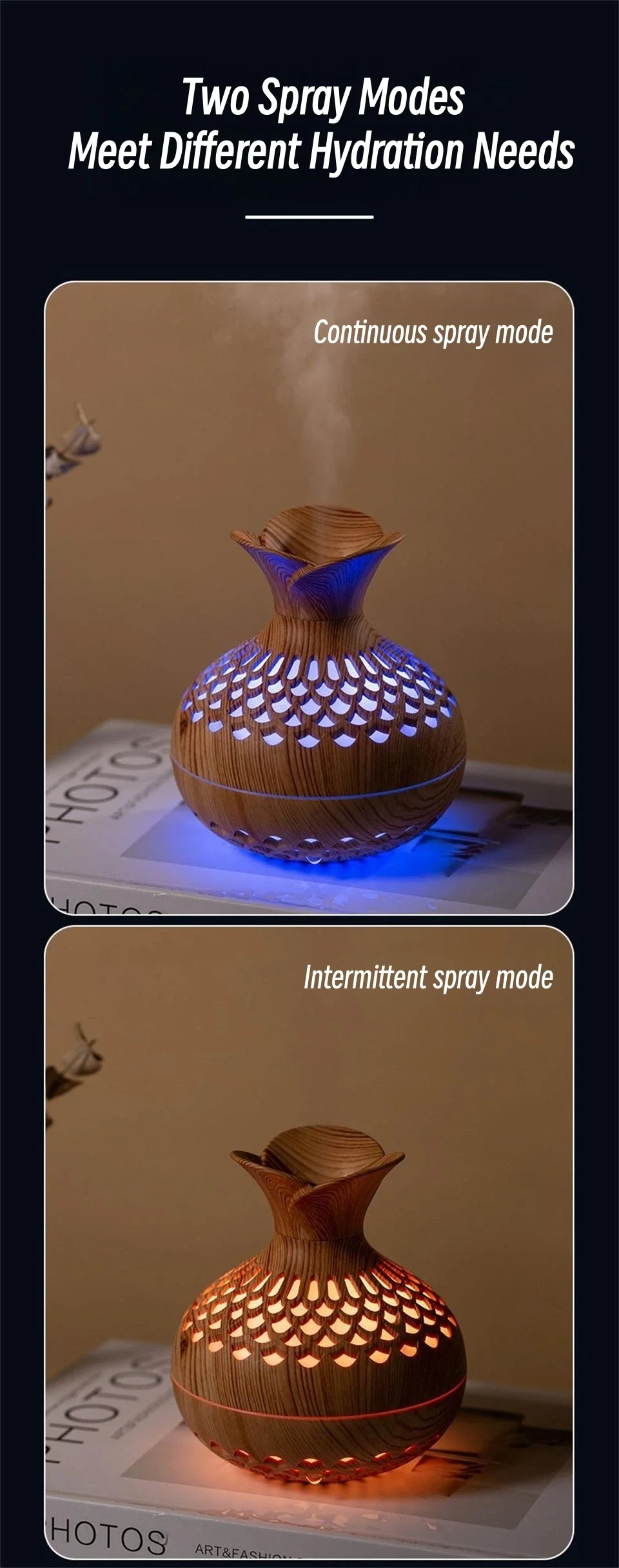 Holzmaserung Vase Luftbefeuchter Haushalt Elektrische Ultraschall-luftbefeuchter Desktop Ätherisches Öl Diffusor Luftreiniger Hause Zimmer – Detail 3