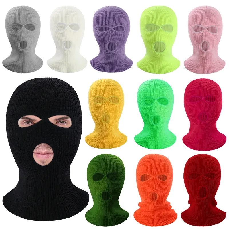 Men's and women's hooded caps Neck caps Autumn and winter cycling warm three-hole knitted mask caps