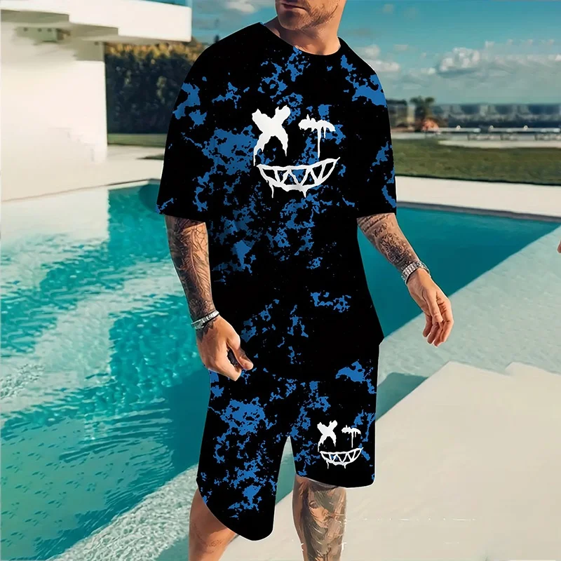 

2025-26 Summer Hot-selling New Design Luxury Set 3D Printing American Street Breathable Quick-drying T-shirt Shorts Set