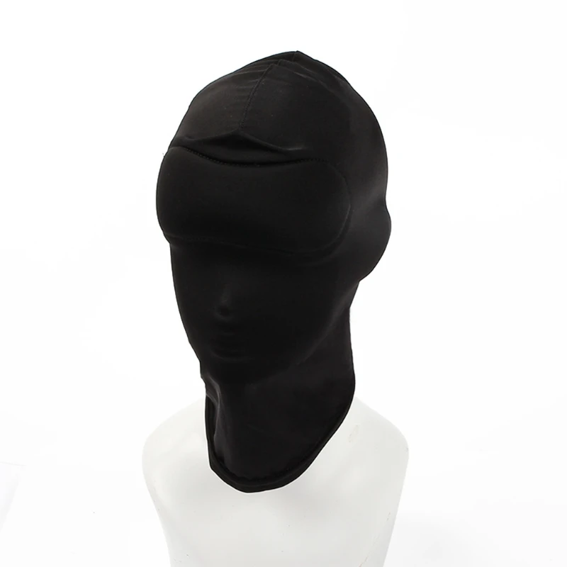 Adult Open Eyes Mouth Headgear Mask Hood Breathable Blindfold Black Full for Head Cover Cosplay Slave BDSM Bondage Sex