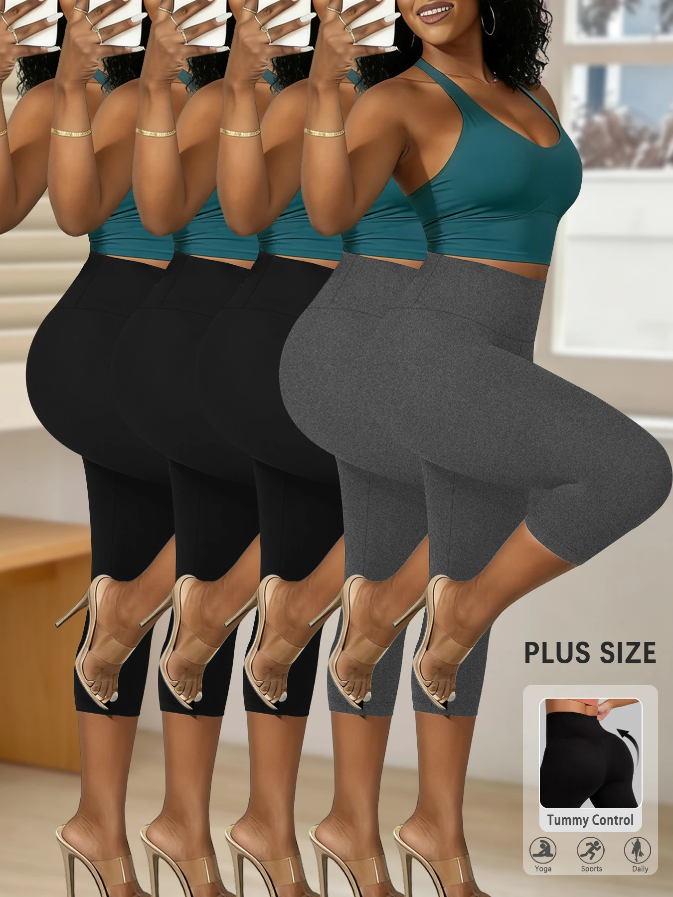 

Комплект из 5 штук: Женские леггинсы больших размеров с высокой талией, супермягкие, с эффектом утяжки живота, непрозрачные, для тренировок, йоги, бега и занятий спортом