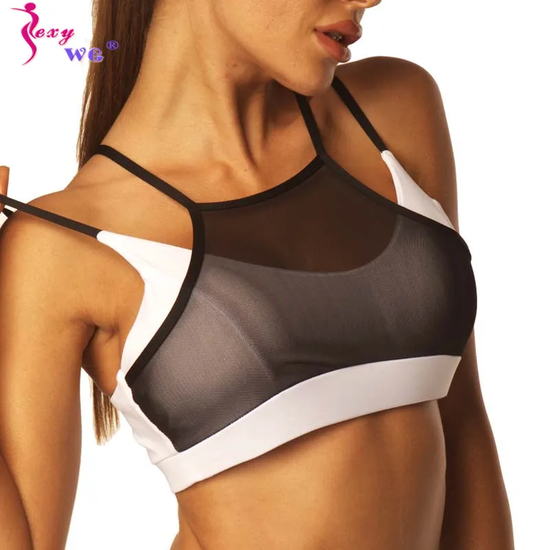 

SEXYWG Sexy Breathable Mesh Sports Bra Top Women Padded High Impact Underwear Double Thin Shoulder Strap Sportwear Yoga Gym Bra