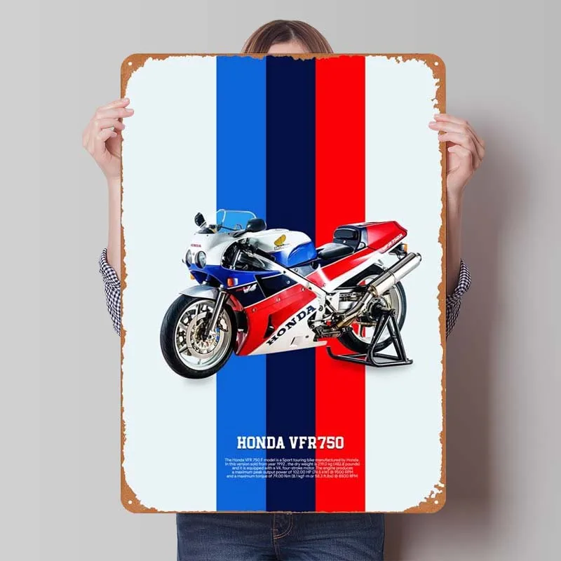 HONDA VFR750 Tin Sign Car Poster Metal Wall Art Mural Club America Bath Room Decor Aesthetics Coffee Bar Gamer Room Decoration