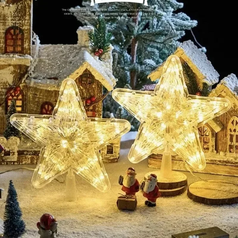 1-4pcs Sparkling LED Five Pointed Star Xmas Tree Top Light Room Decoration for Home Indoor Outdoor Celebration Display Supplies