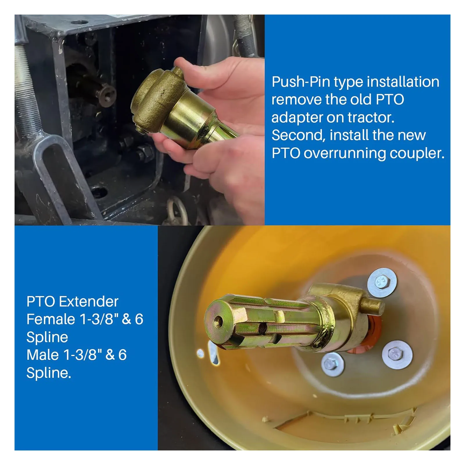 6 Spline PTO Extender PTO Adapter Female 1 3/8in 6 Spline Male 1 3/8in 6 Spline PTO Extender for Up to 70HP Tractor PTO Extender