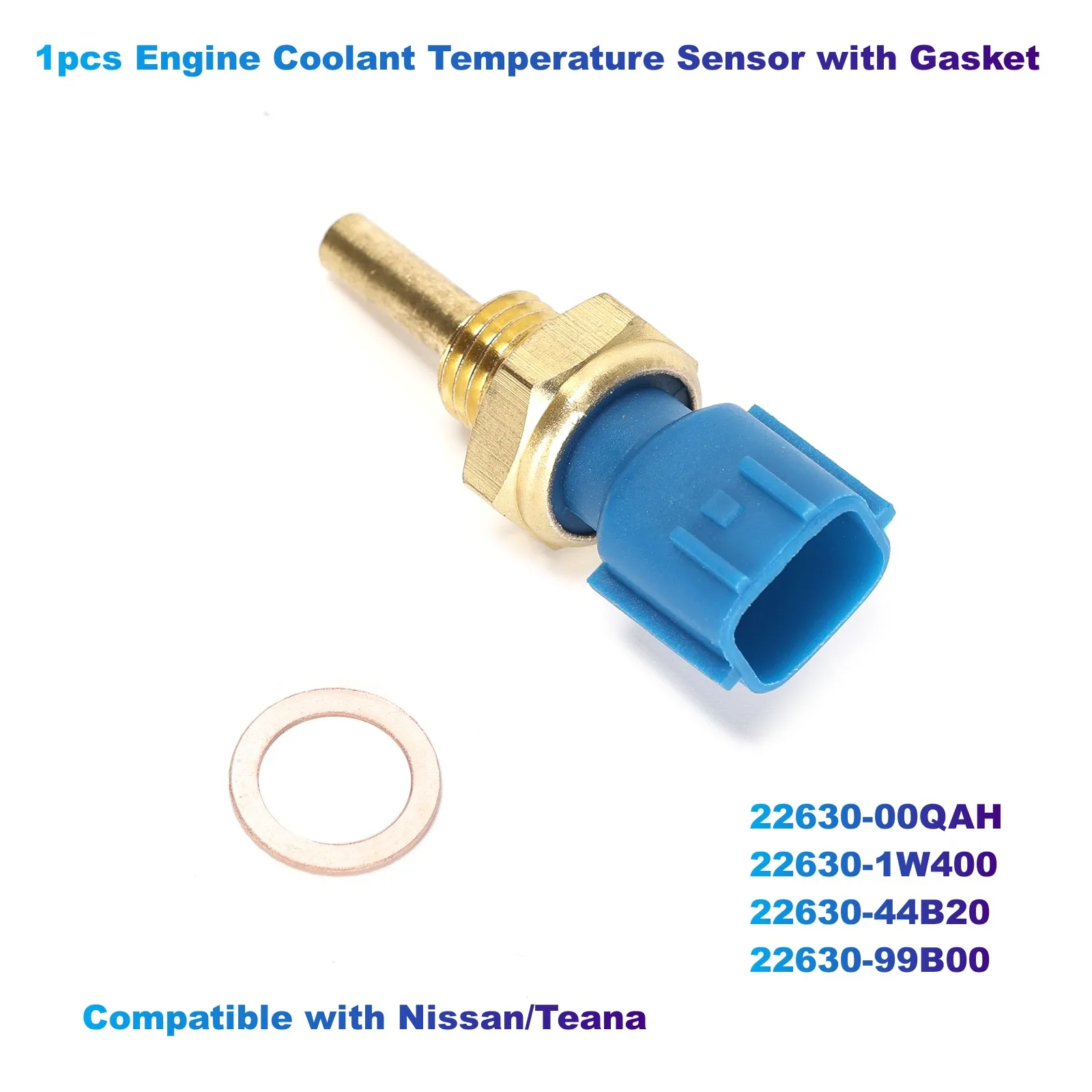 1pcs Engine Coolant Temperature Sensor with Gasket 22630-00QAH, 22630-1W400, 22630-44B20，22630-99B00Compatible with Nissan/Teana