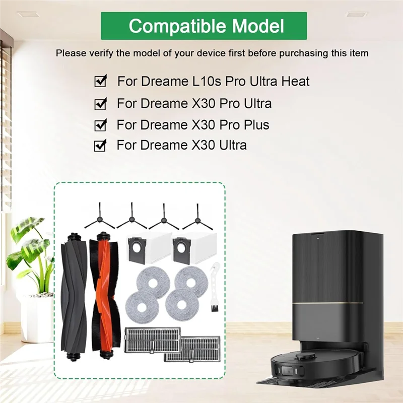 جودة عالية - لـ Dreame L10s Pro Ultra Heat / X30 Ultra / X30 Pro Plus/ X30 Pro Ultra مكنسة كهربائية مماسح مرشح الفرشاة الجانبية الرئيسية