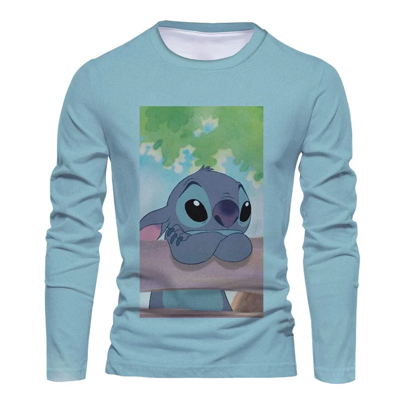 

Fall 2024 Disney Brand Stitch and Mickey Anime 3D Printed Y2K New Beach Party Casual Trend Men's Crew Neck Long Sleeve T Shirt