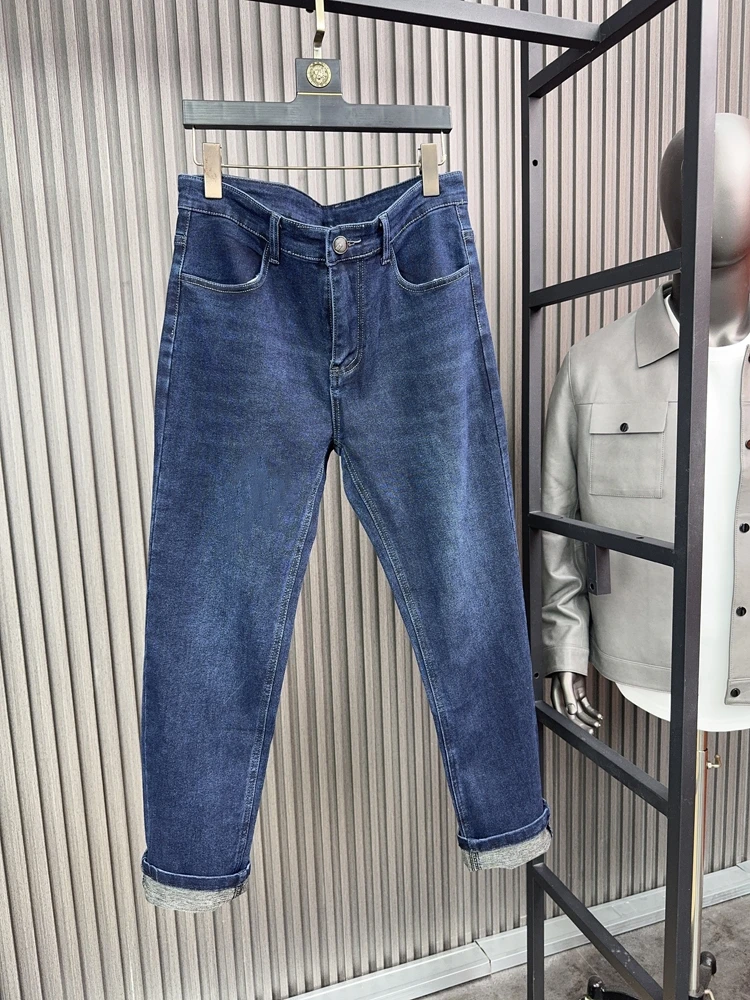 

Svip мужские удобные прямые джинсы осенние модные повседневные свободные леггинсы средней эластичности синие джинсовые брюки