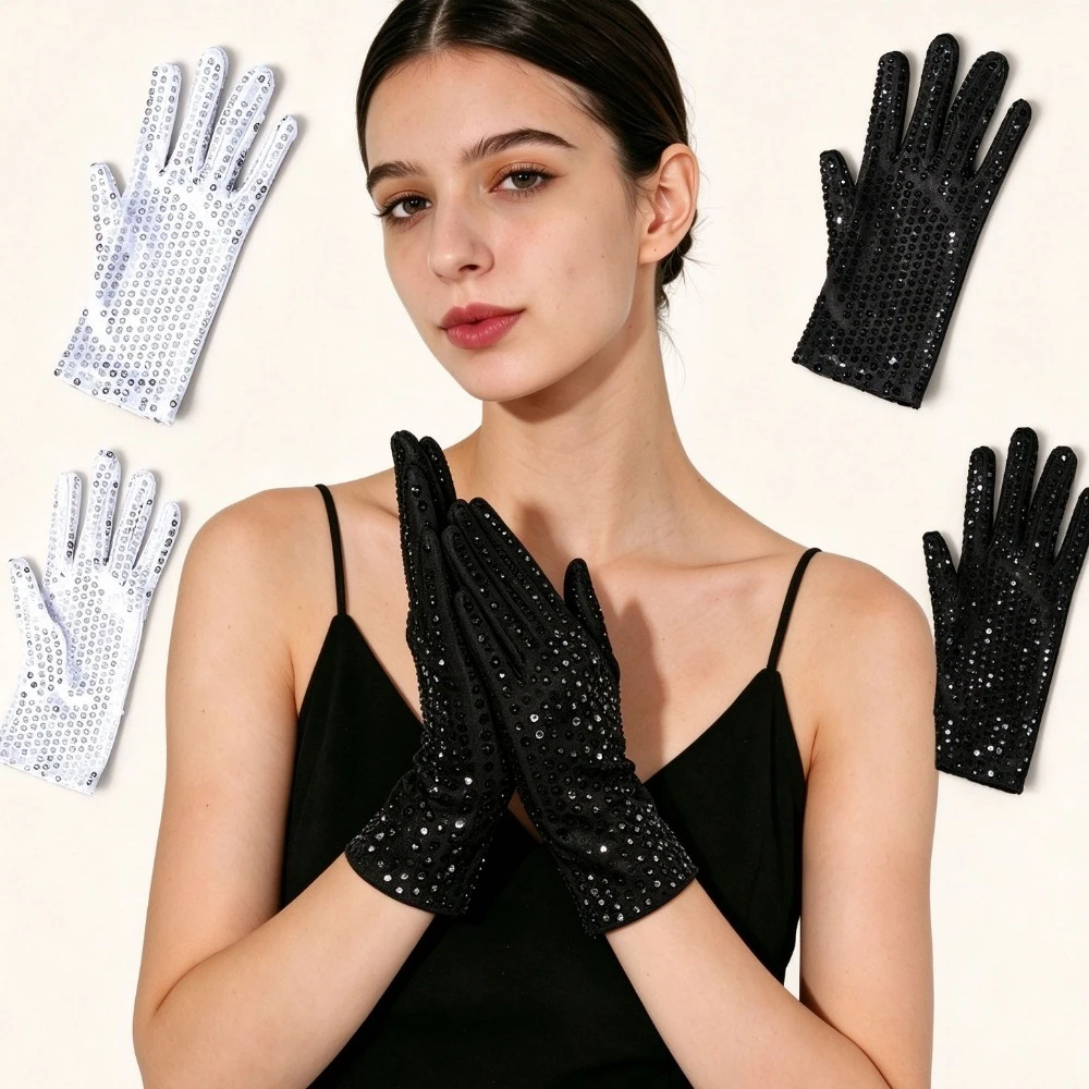 Sequined Adult Gloves for Dance Party Performance, Stylish Nightclub Dance Costume Accessory