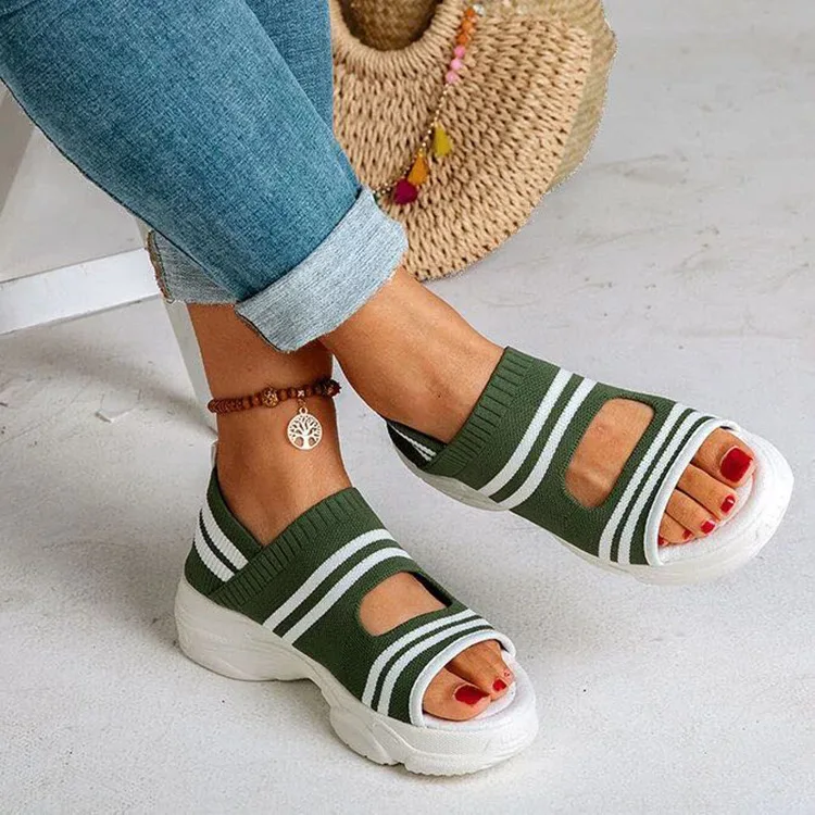 New Women Sandals 2022 High Heels Platform Women Shoes Summer Female flats Knitting Slip On Peep Toe casual Women Sandals