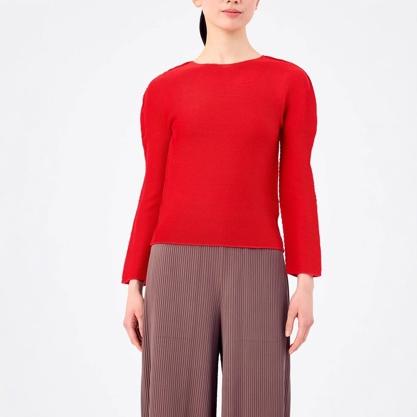 

Miyake плиссированная новинка 2025, осенняя высококачественная блузка с круглым вырезом и длинными рукавами, женская рубашка с тонким низом, женская футболка с баской