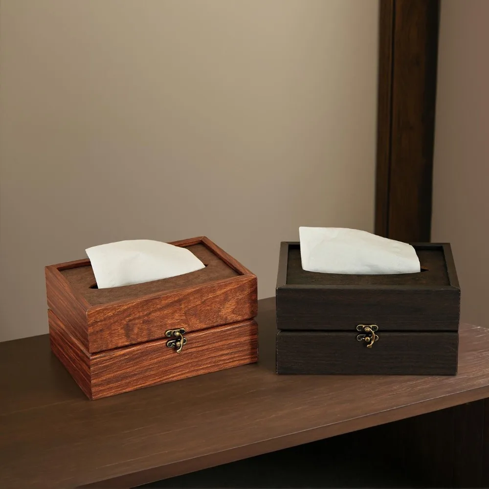 

Table Decoration Retro Wooden Tissue Box Elegant Decorative Tissue Rack Natural Grain Square Napkin Holder Restaurant
