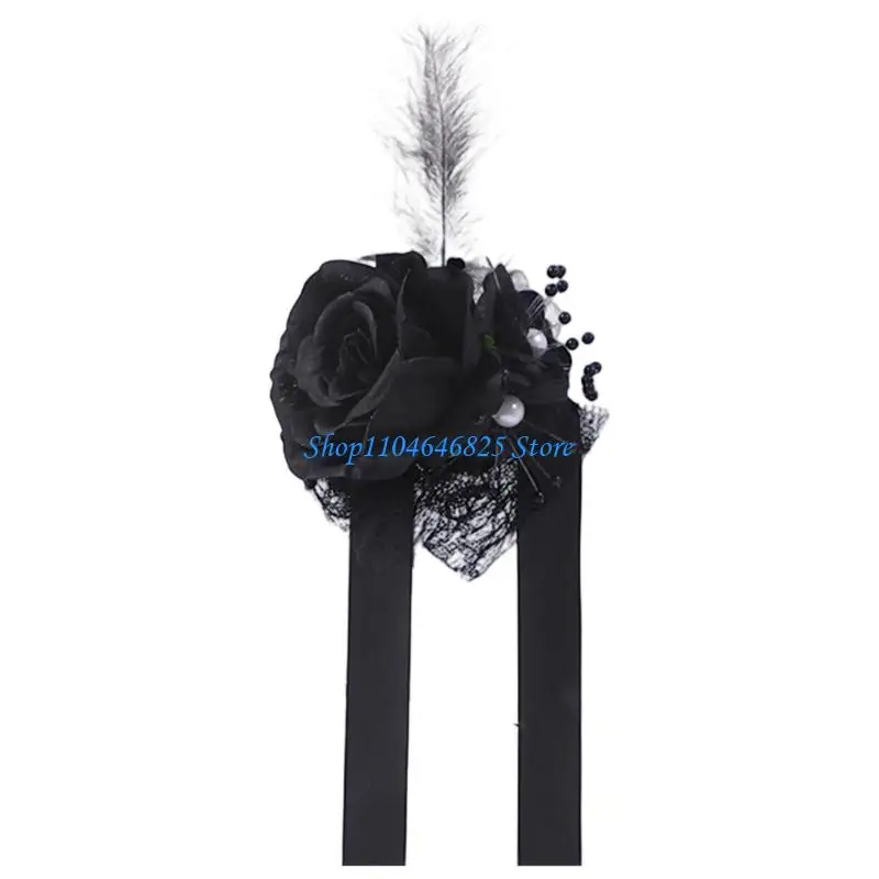 

Pair of Phantoms Inspired Fabric Flower Brooch Gothic Halloween Party Attire Embellishment