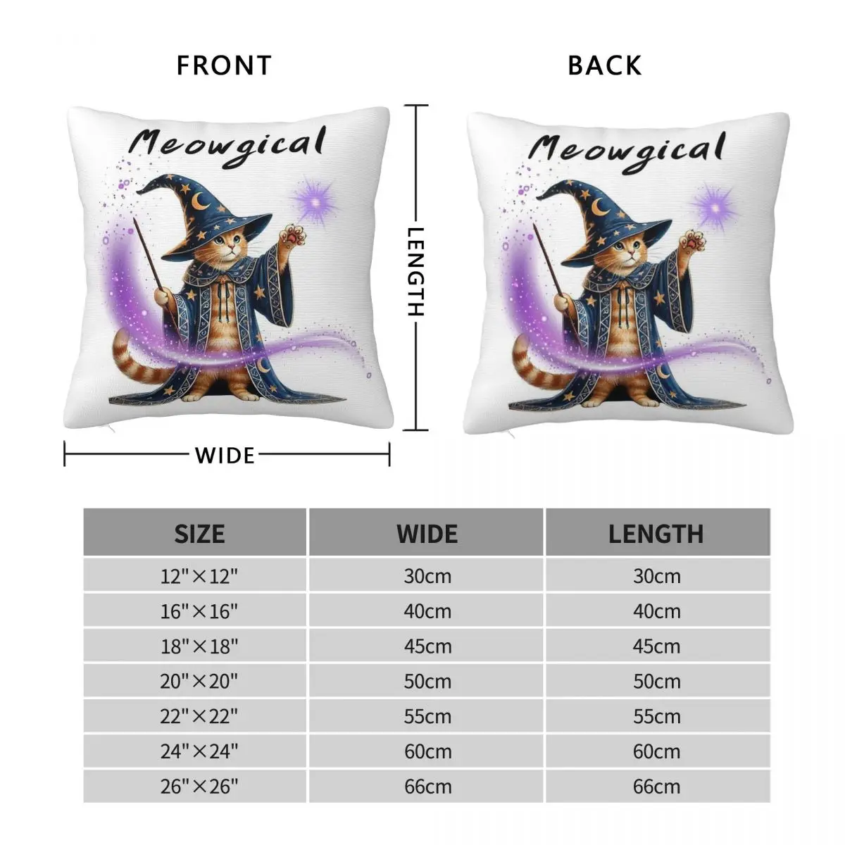 Wizard Cat Casting Magic Wand Square Pillowcase Polyester Linen Velvet Pattern Zip Decor Sofa Seater Cushion Case 45x45