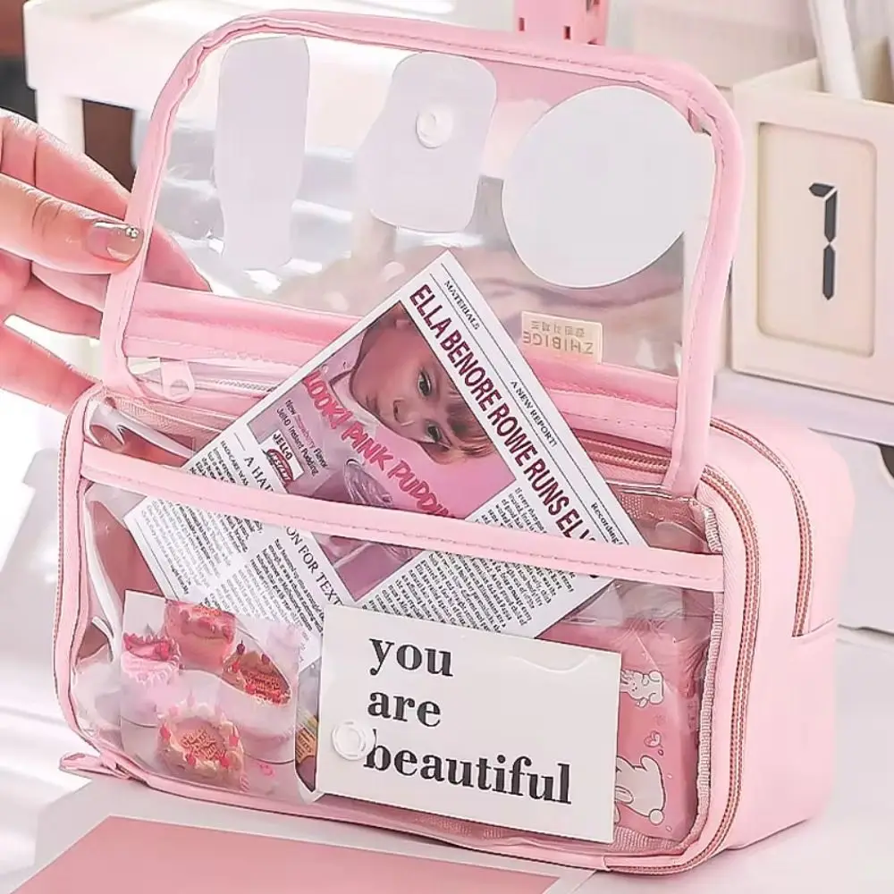 Personality Multi-layer Transparent Pencil case Zipper Waterproof Transparent Pen Bag INS Kawaii Stationery Box Children