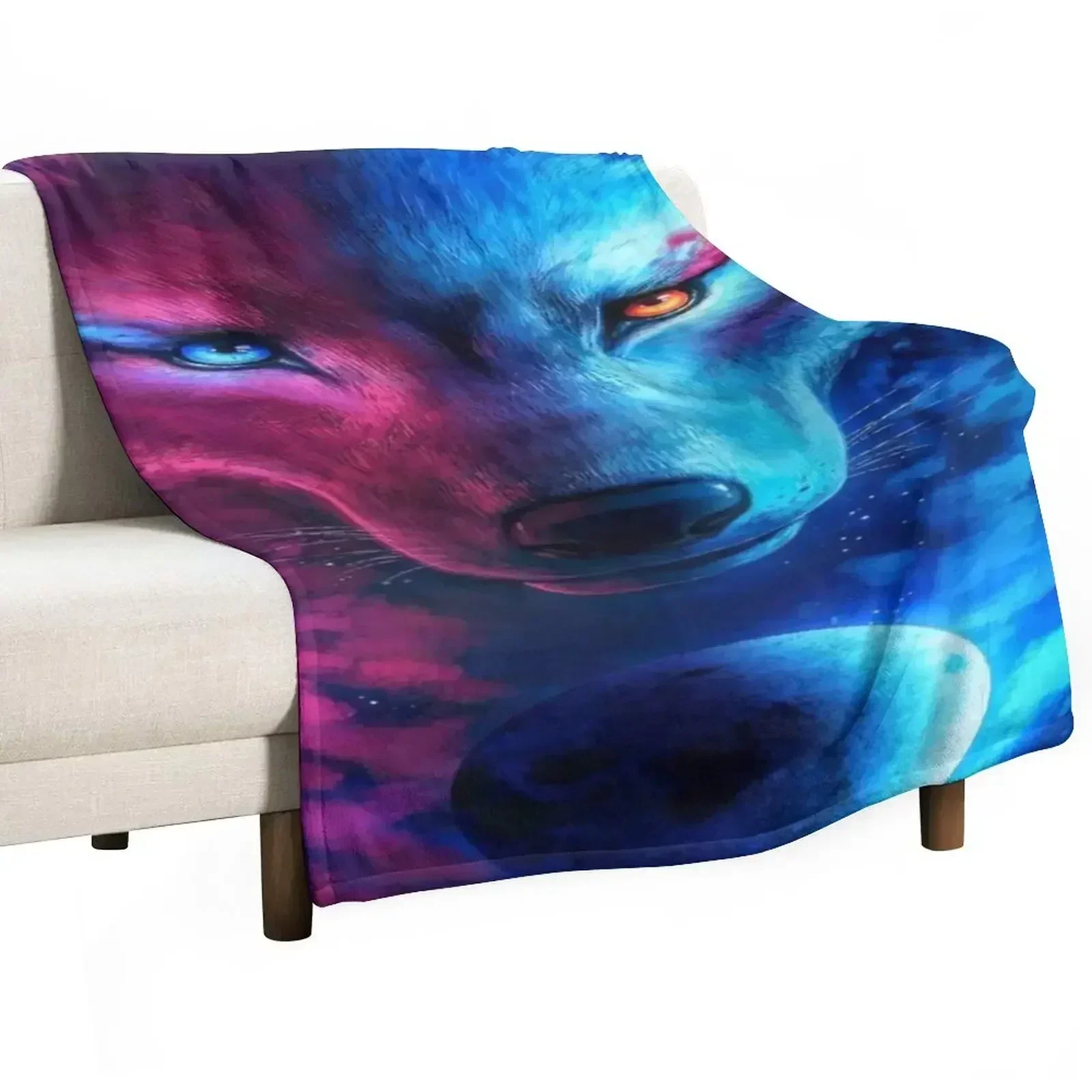 Wolf different eye color Throw Blanket For Decorative Sofa funny gift warm for winter Thermal Sleeping Bag Blankets