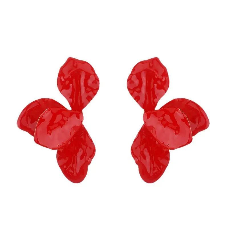 Vintage Large Petal Drop Earrings for Women French Style Textured Flower Earrings Slimming Party Daily Jewelry Gifts