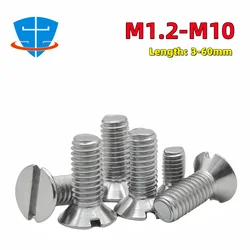 100/50/10pcs DIN963 Metric 304 Stainless Steel Countersunk Slotted Screw M1.2 M1.6 M2 M3 M4 M5 M6 M8 M10 Flat Head Slotted Bolt