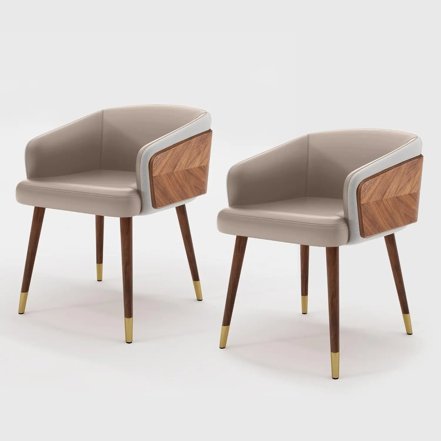 

Modern Upholsted Accent Dining Chairs Set Of 2,Mid- Faux Leather With Walnut For Kitchen,Office Waiting Room Arm Sitting Chair,