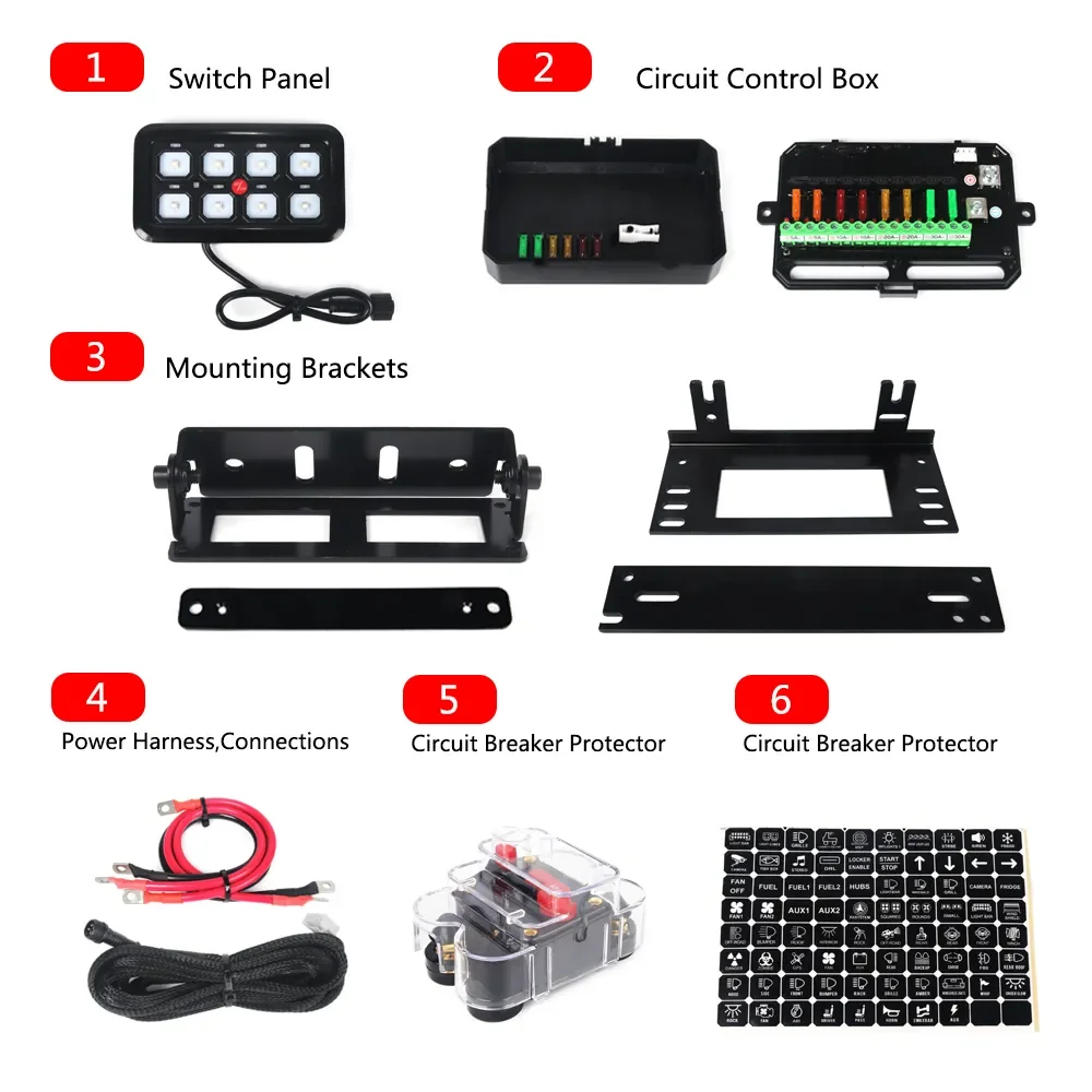 Universal Car LED Light 8 Gang Switch Panel ON OFF Fused Control Power System Electronic Relay System for Jeep Wrangler UTV Boat