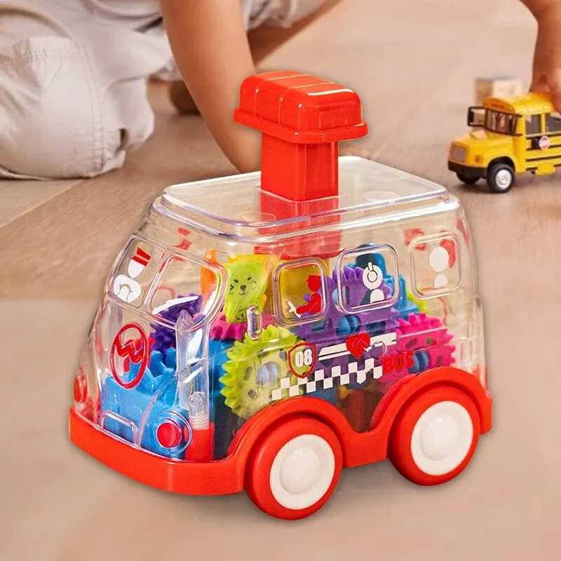 Cartone animato per bambini Press Gear Car Toy Lnertia Pull-back Auto trasparente Puzzle per bambini Giocattolo scorrevole Bambino Ragazzo Ragazza 1-3 anni Regalo