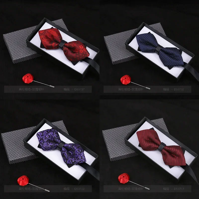 Men's bow tie bow flower casual plaid black jujube pointy striped bow tie send rose bow tie for man