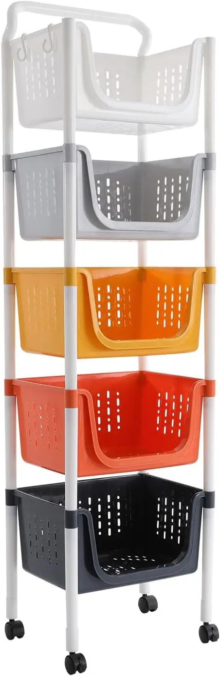 Vegetable Storage Cart, 5 Tier Kitchen Organizer Daily Necessities Storage Basket, Floor-Standing Vegetable Rack Fruit Storage