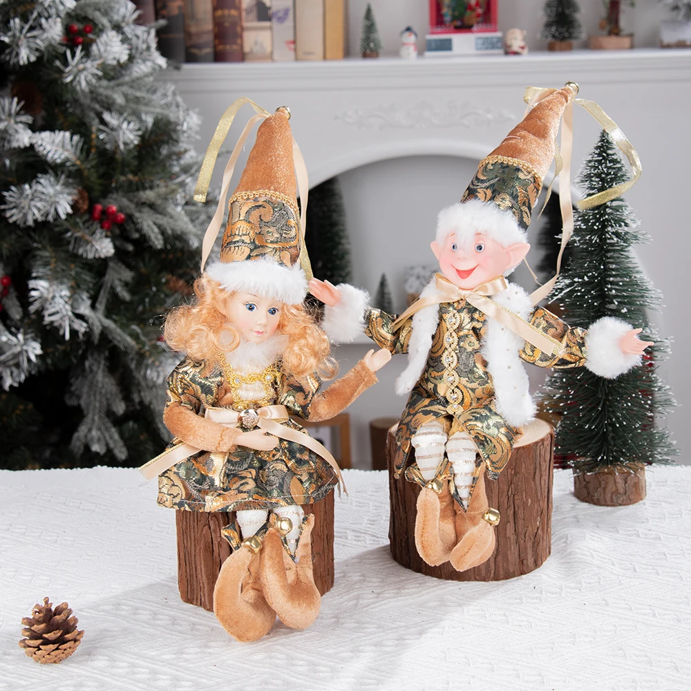 Adorable Boy Girl Gold Christmas Burgundy Elf Doll Home Decor 45CM Hanging Decoration Tree Toppers Christmas Bendable Elf Dolls