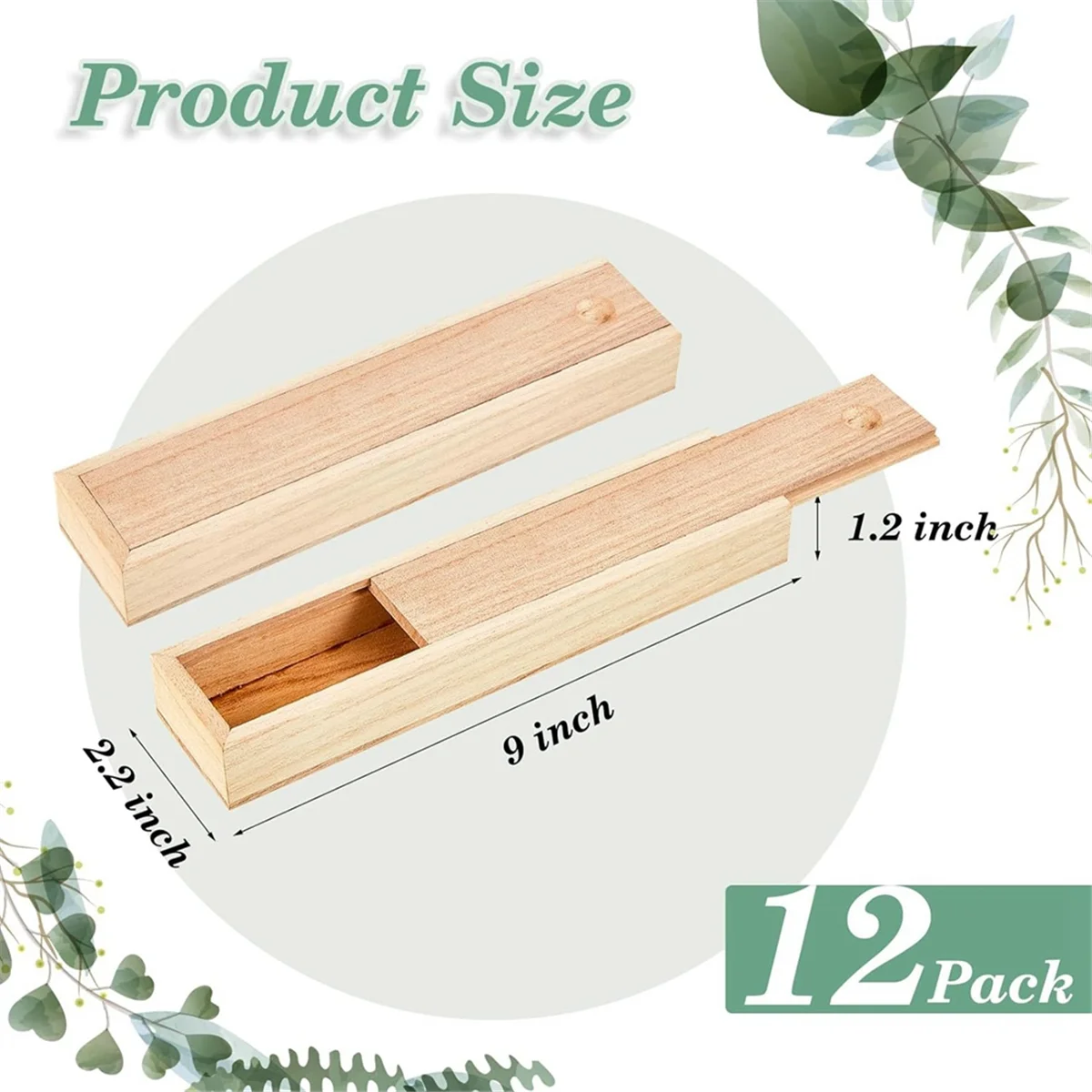 12 Pcs Unfinished Wood Box with Sliding Lid 9 X 2.2 X 1.2 Inch Small Wood Box Case Container Gift Jewelry Box Pencil Box