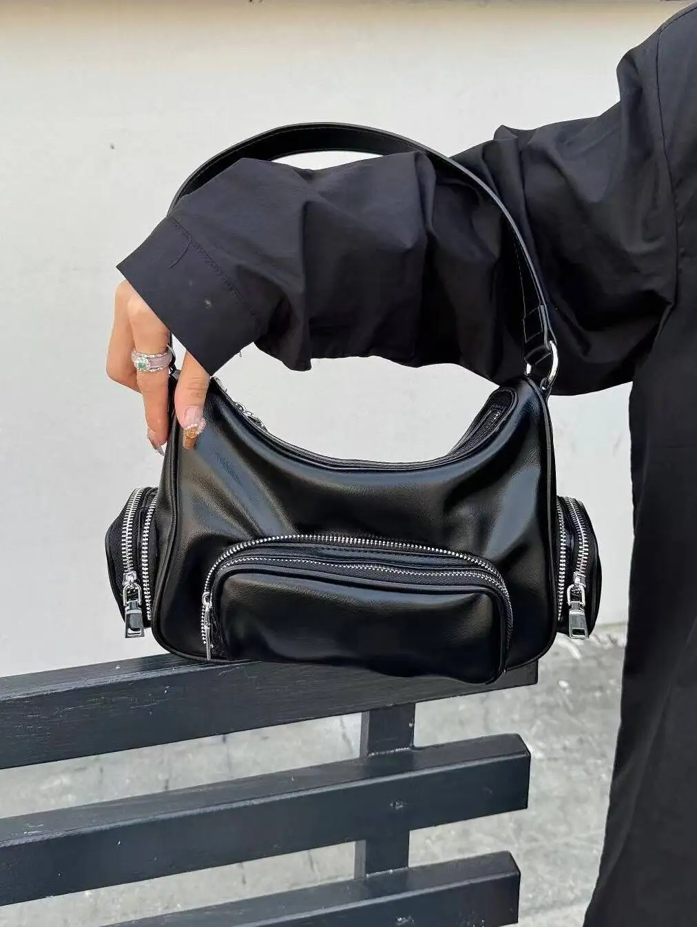 

Retro Cool Multi-ket Women's Motorcycle Sle Handbag Spring Summer New Faion oulder Bag Trendy PU Leather Bag