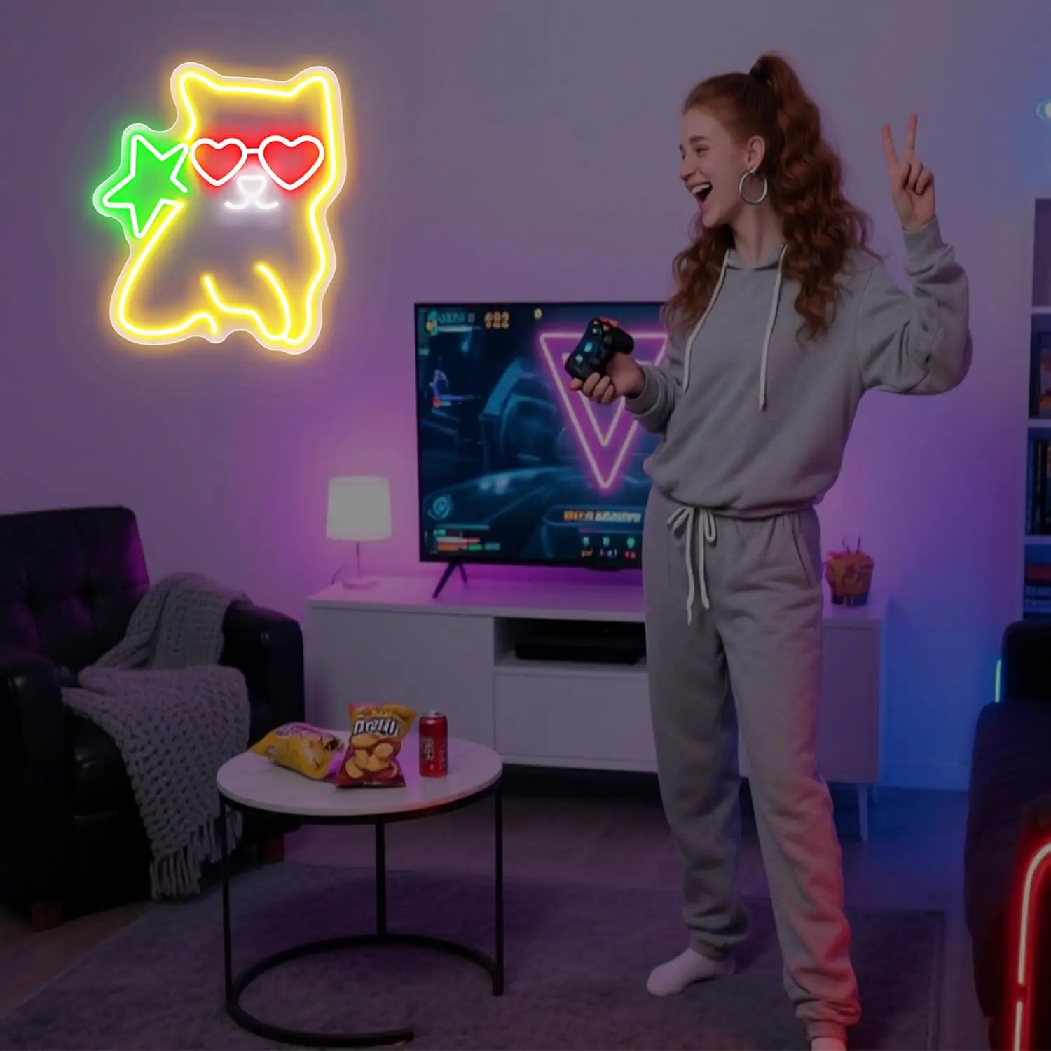 キュートな猫のネオンサインライト、LEDネオンライト、調光可能、寝室、自宅、バー、パーティー、男の子の部屋、パーティーウォールデコレーション、誕生日プレゼント、子供、女の子へのギフトに