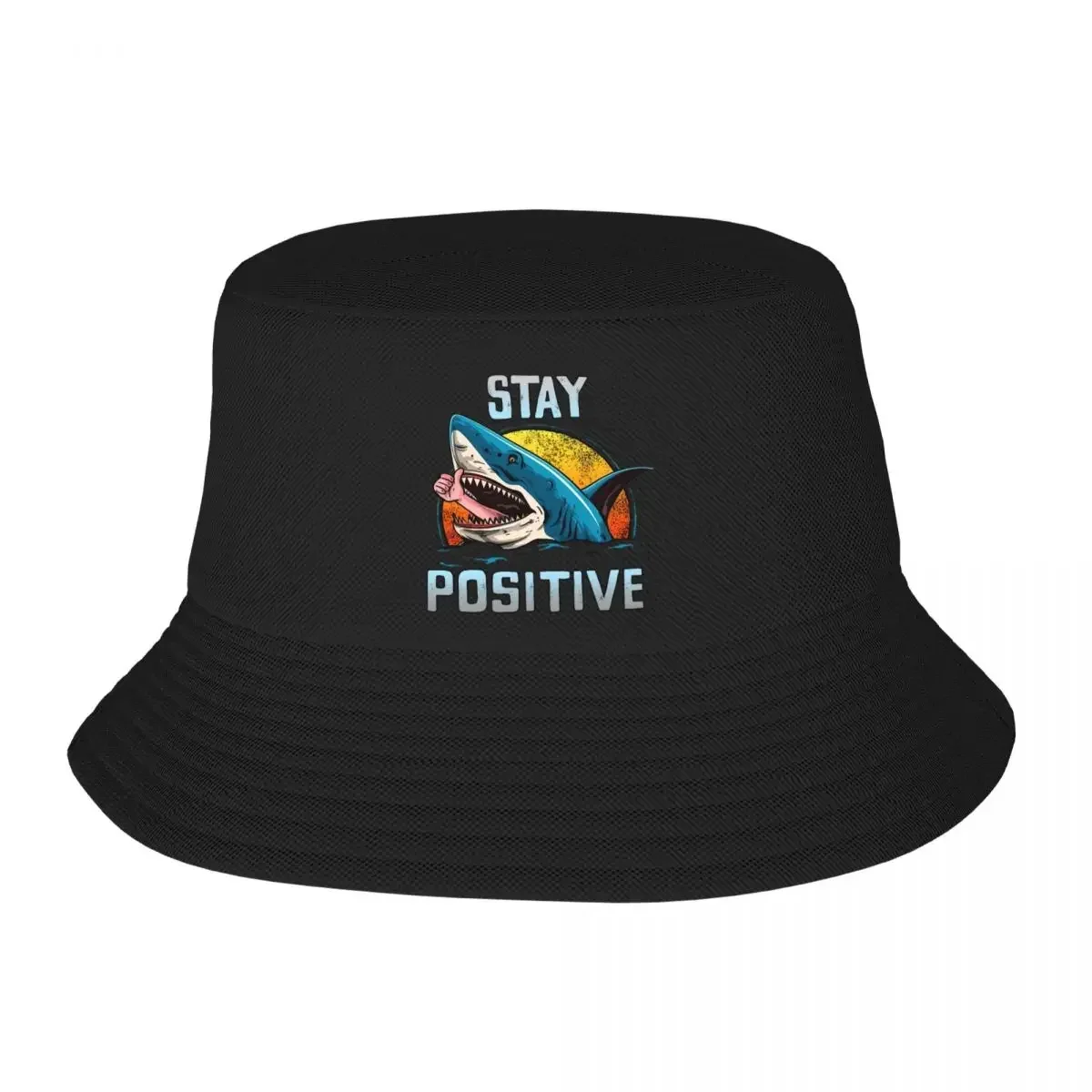 

2025 New HatTrendy Stay Positive Shark Bucket Hat For Unisex Lightweight Positive Bob Hat Summer Beach Vacation Getaway Headwear