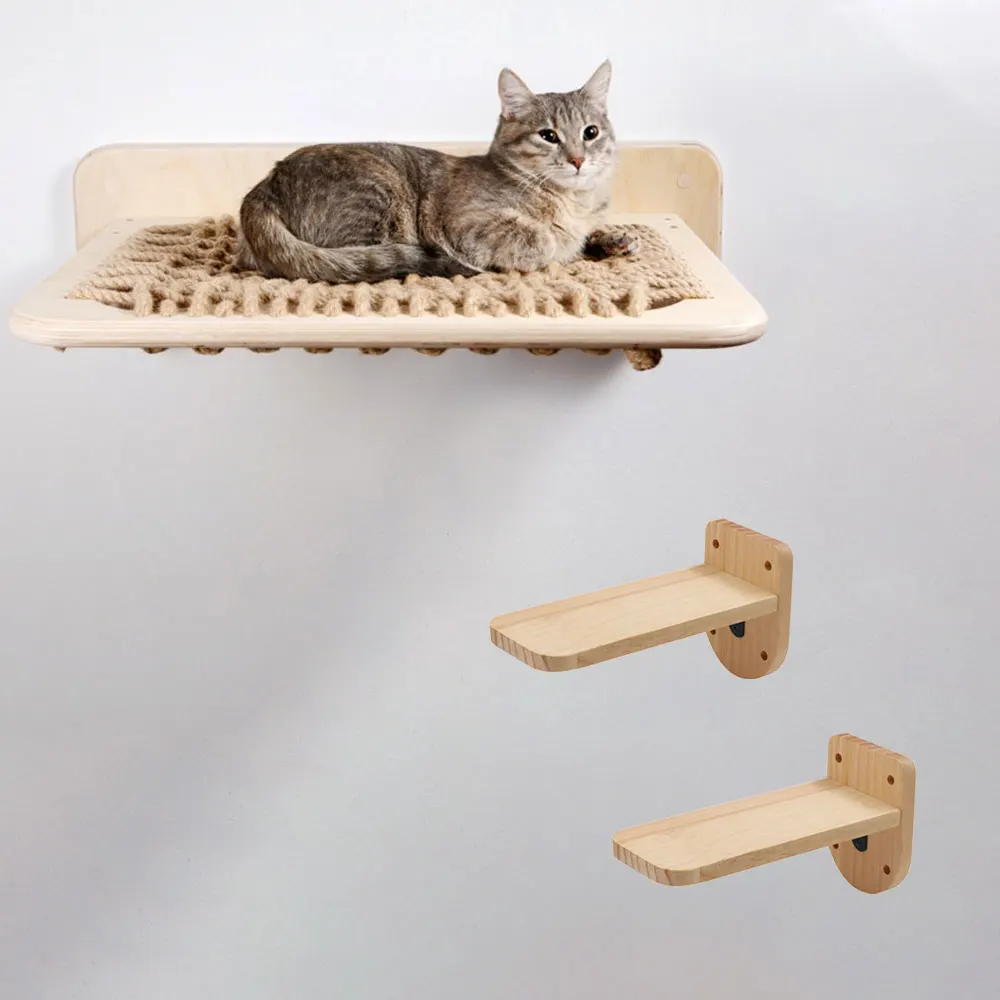 Cat Bed Wall Mounted Hammock For Large Cats Or Kitty Wood And Sisal Rope Wall Shelves And Perches Bed Furniture Jumping