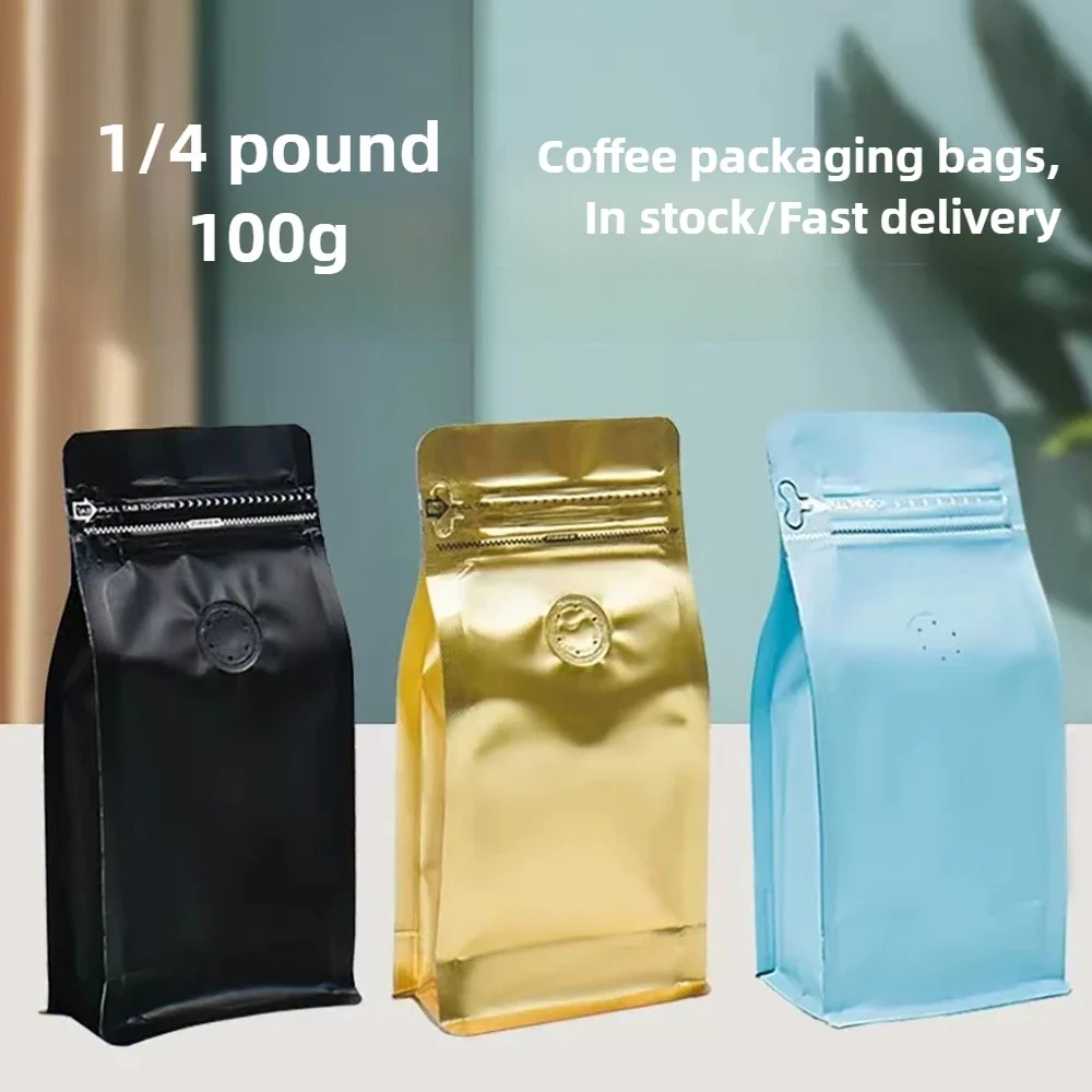 100pcs Green Coffee Beans Bag 100g with One Way Valve Resealable Food Snack Nuts Powder Storage Aluminum Foil Packing