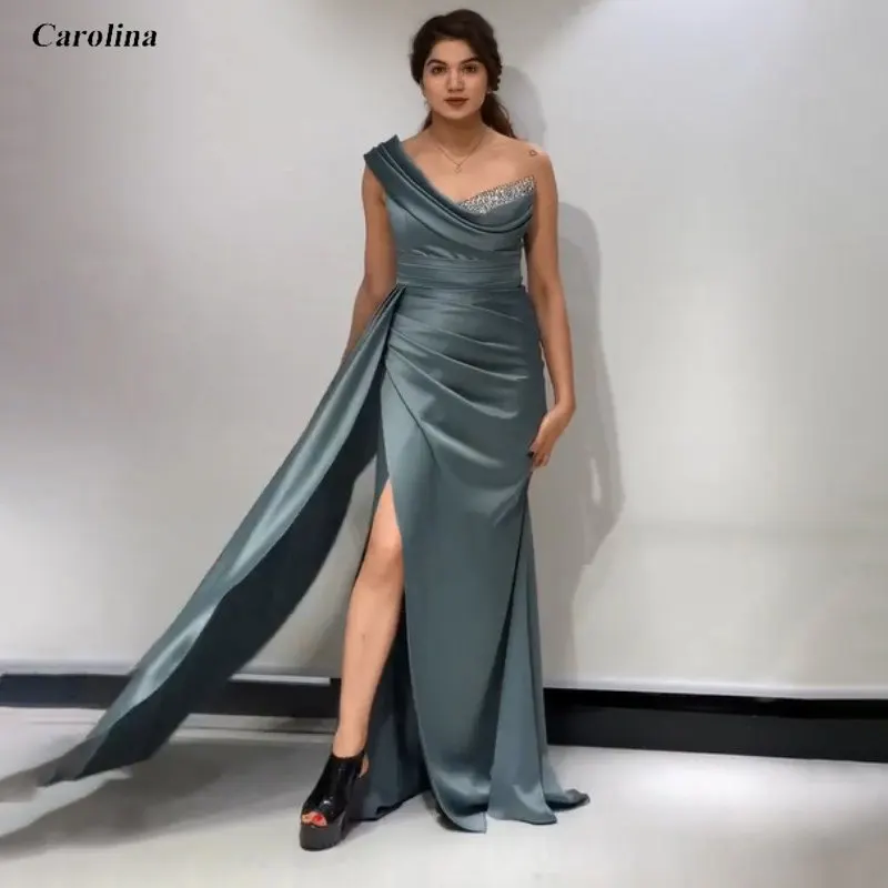 

Saudi Arabia Prom Gown Custom Made One Shoulder Satin Pleated Sexy Occasion Dress Party Vestidos Women Elegant Evening Dress