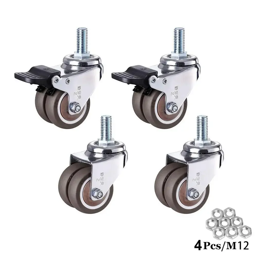 

4Pcs/Set 2” Heavy Duty Swivel Stem Rubber Caster Wheels M12 x 25mm Locking Casters Replacement Casters for Furniture