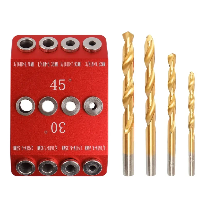 Red Woodworking Punch Positioner 30 Degree 45 Degree Punch Multi-Angle Oblique Hole Woodworking Vertical